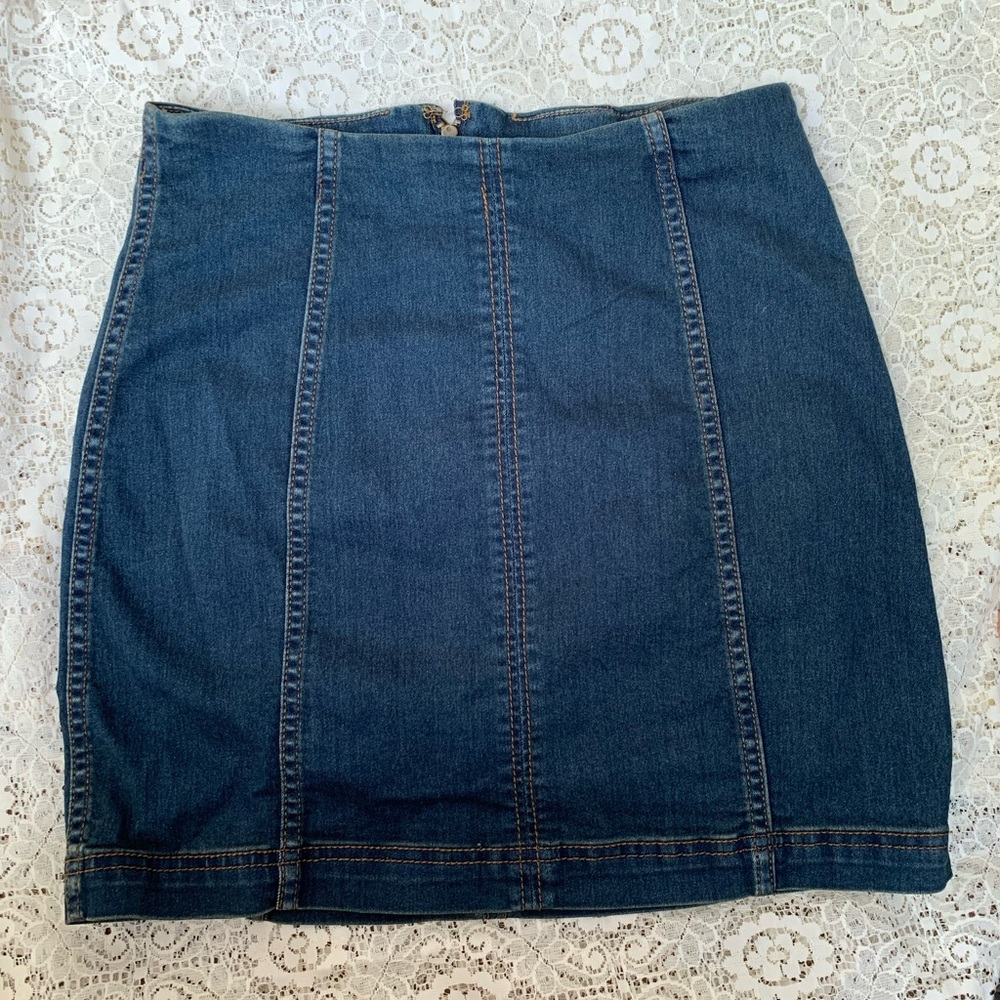 Free People Y2K denim dark wash mini stretch skirt